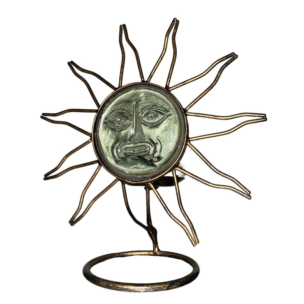 Large Vintage Celestial Face Sun God Metal Glass Candle Holder Votive Witchy 90s - Picture 14 of 14